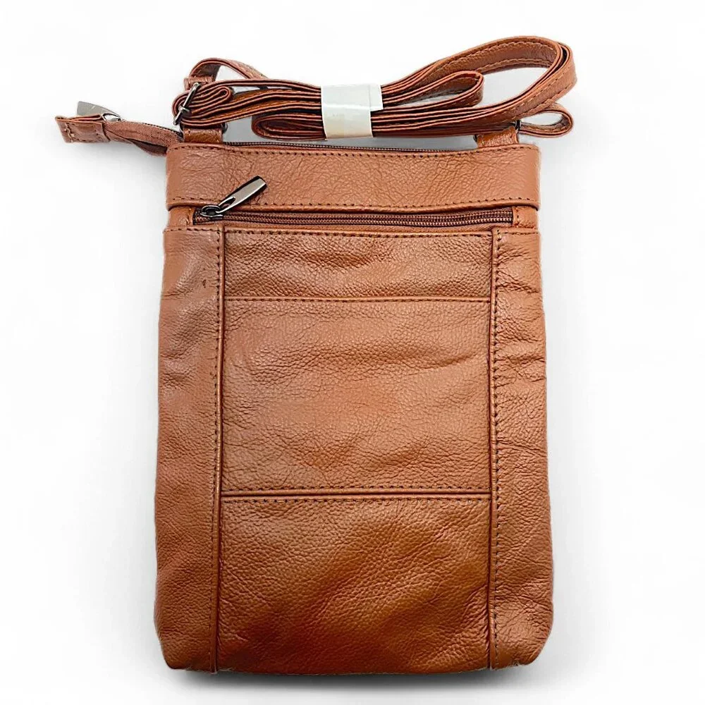 Maze Exclusive Leather Crossbody handbag Purse Brown Bag  9" x 7" - Picture 2 of 5